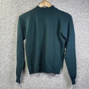 David N Sweater Mens Medium Green 100% Merino Wool Mock Neck Pullover Knit